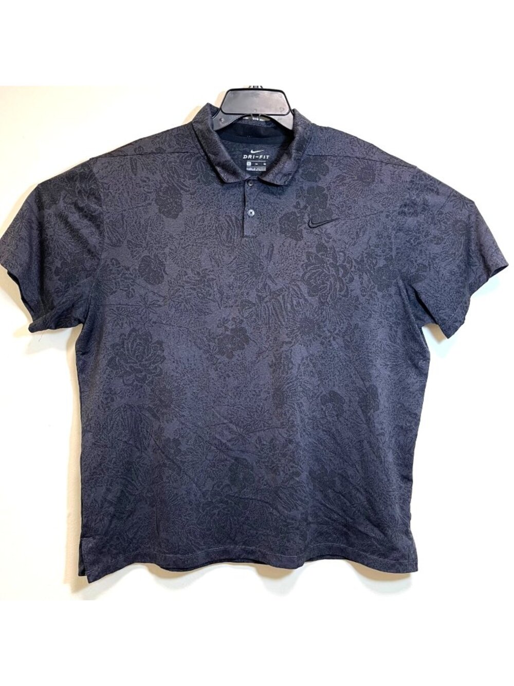 Nike Dri FIt Floral Pattern AOP Charcoal Black Polo Swoop Golf Shirt Men's XL